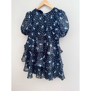 Sandy Liang × Target Women's Floral Print Short Sleeve Tiered Dress Black Sz M